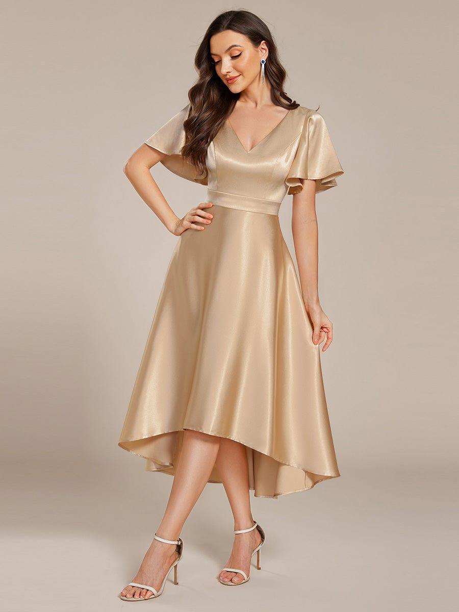 High-Low Satin Bridesmaid Dress with Pockets #color_Champagne
