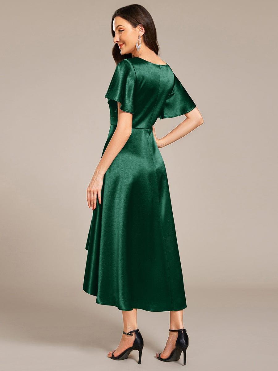 High-Low Satin Bridesmaid Dress with Pockets #color_Dark Green