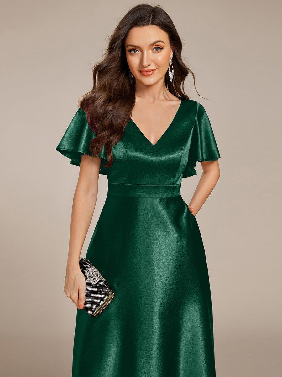 High-Low Satin Bridesmaid Dress with Pockets #color_Dark Green