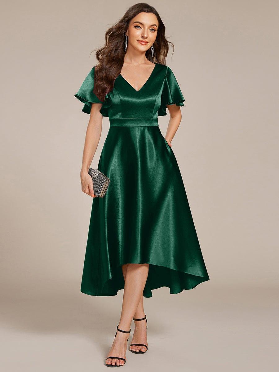 High-Low Satin Bridesmaid Dress with Pockets #color_Dark Green