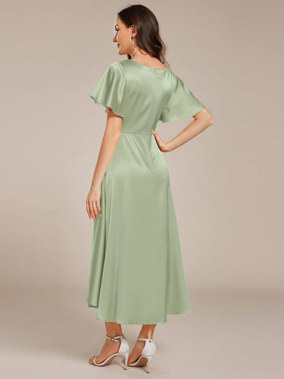 High-Low Satin Wedding Guest Dress with Pockets #color_Mint Green