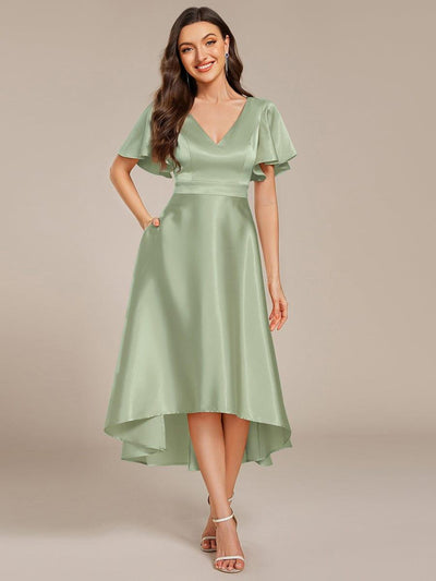 High-Low Satin Bridesmaid Dress with Pockets #color_Mint Green