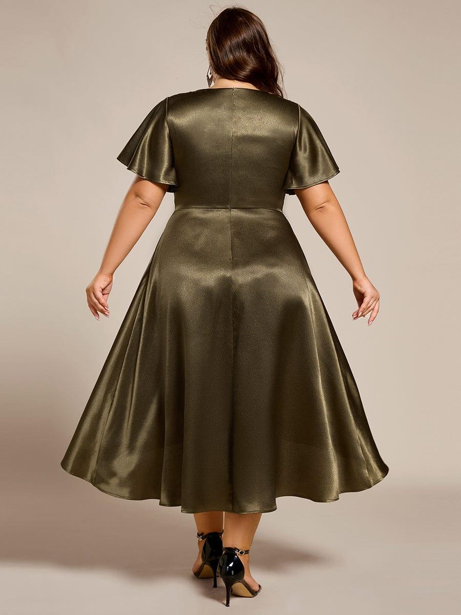 High-Low Satin Bridesmaid Dress with Pockets #color_Olive Green