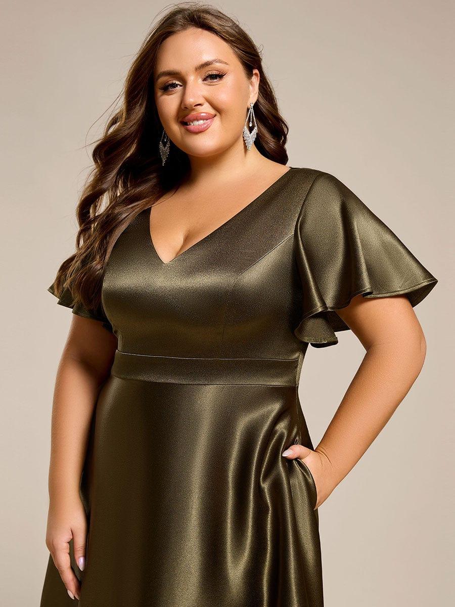 High-Low Satin Bridesmaid Dress with Pockets #color_Olive Green
