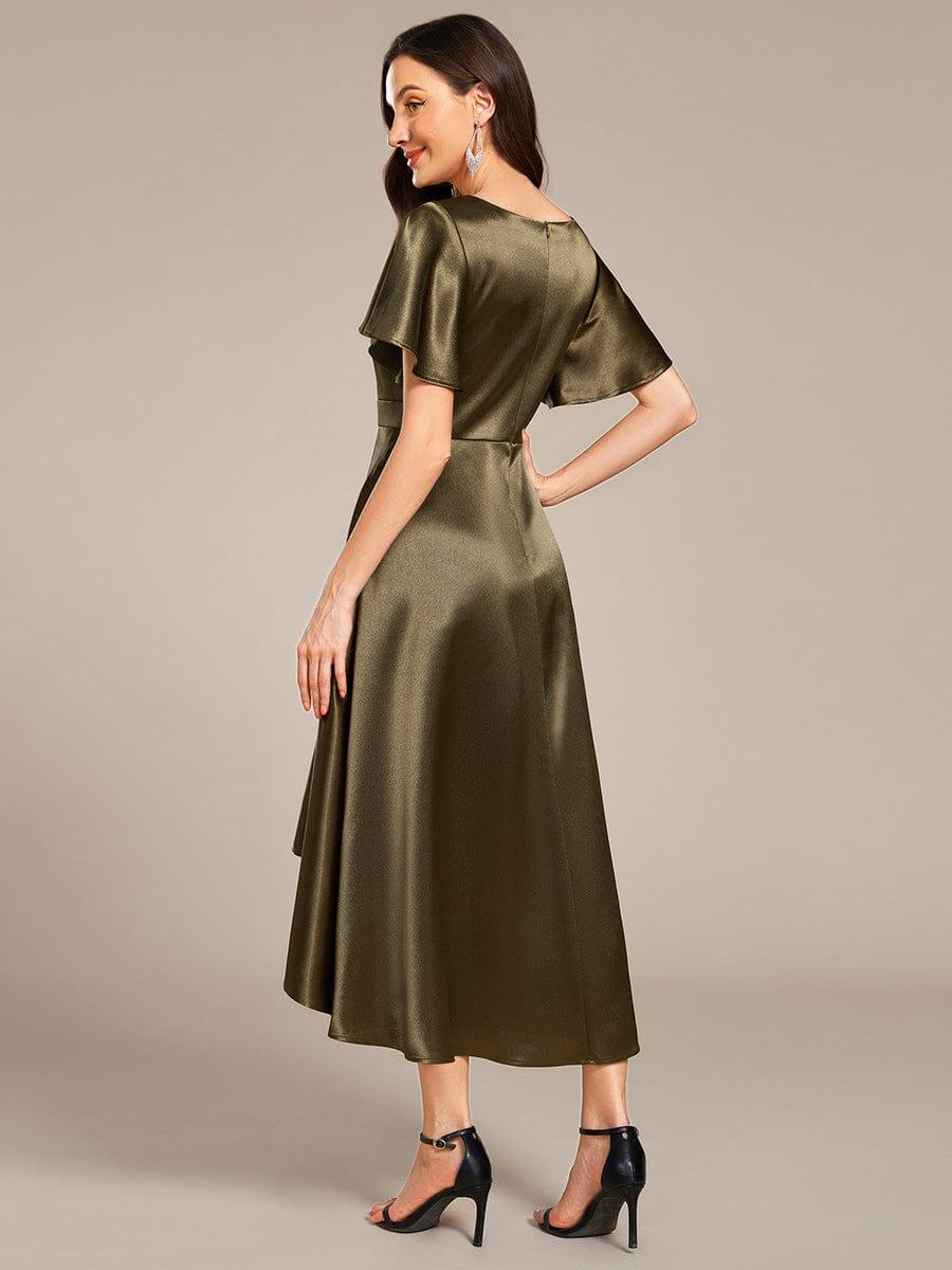 High-Low Satin Bridesmaid Dress with Pockets #color_Olive Green