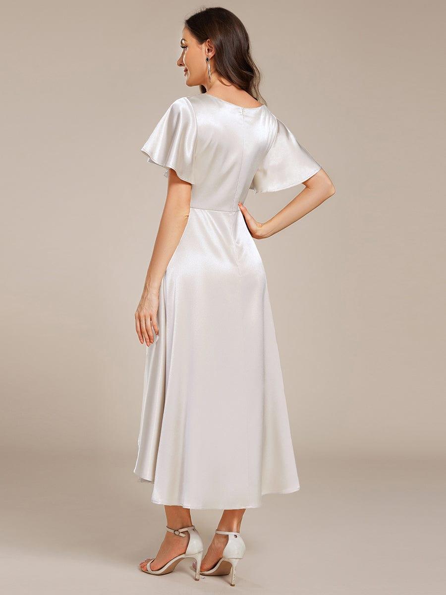 High-Low Satin Bridesmaid Dress with Pockets #color_White
