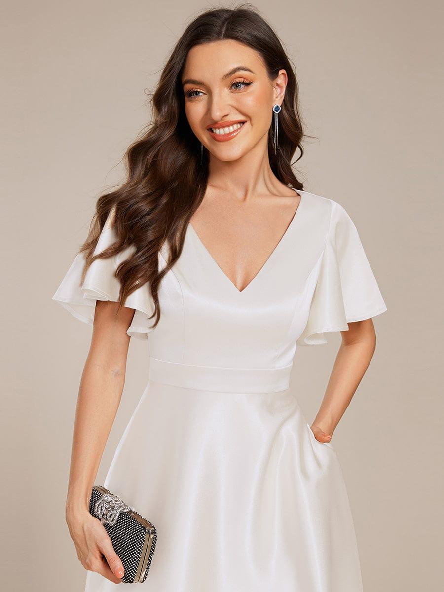 High-Low Satin Bridesmaid Dress with Pockets #color_White