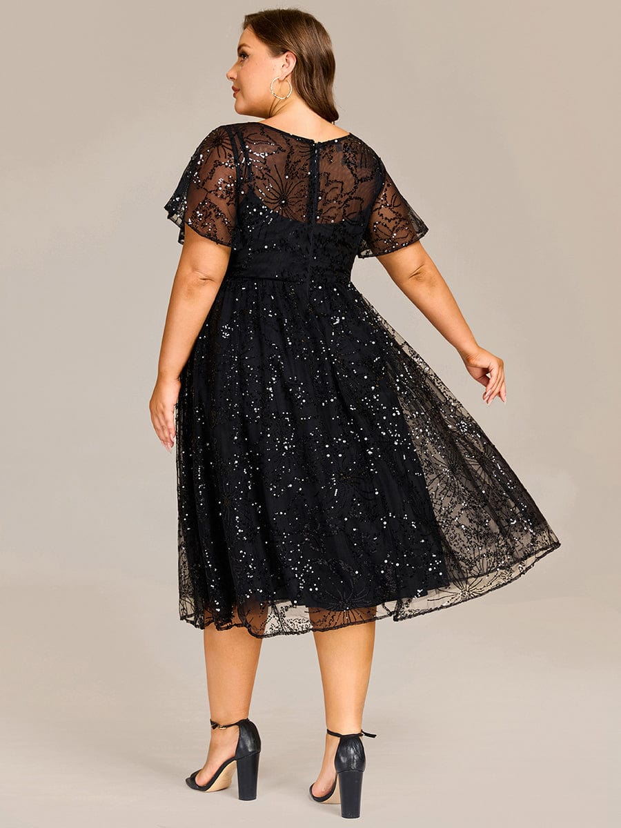 Sequin Sequin Ruffle Sleeve Wedding Guest Dress #color_Black