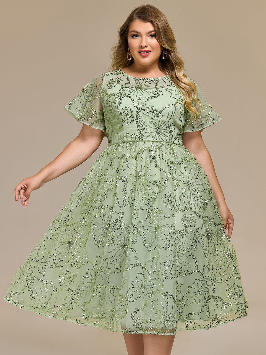 Sequin Sequin Ruffle Sleeve Wedding Guest Dress #color_Mint Green