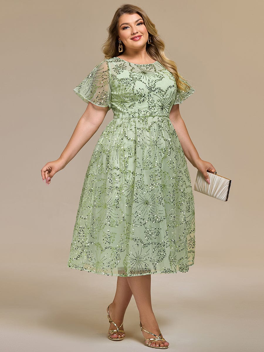 Sequin Sequin Ruffle Sleeve Wedding Guest Dress #color_Mint Green