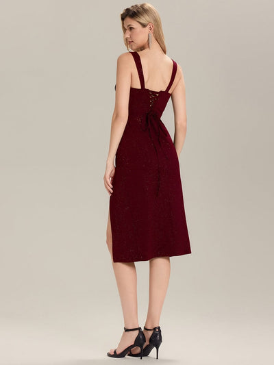 Tie-Front Knit Sleeveless Wedding Guest Dress #color_Burgundy