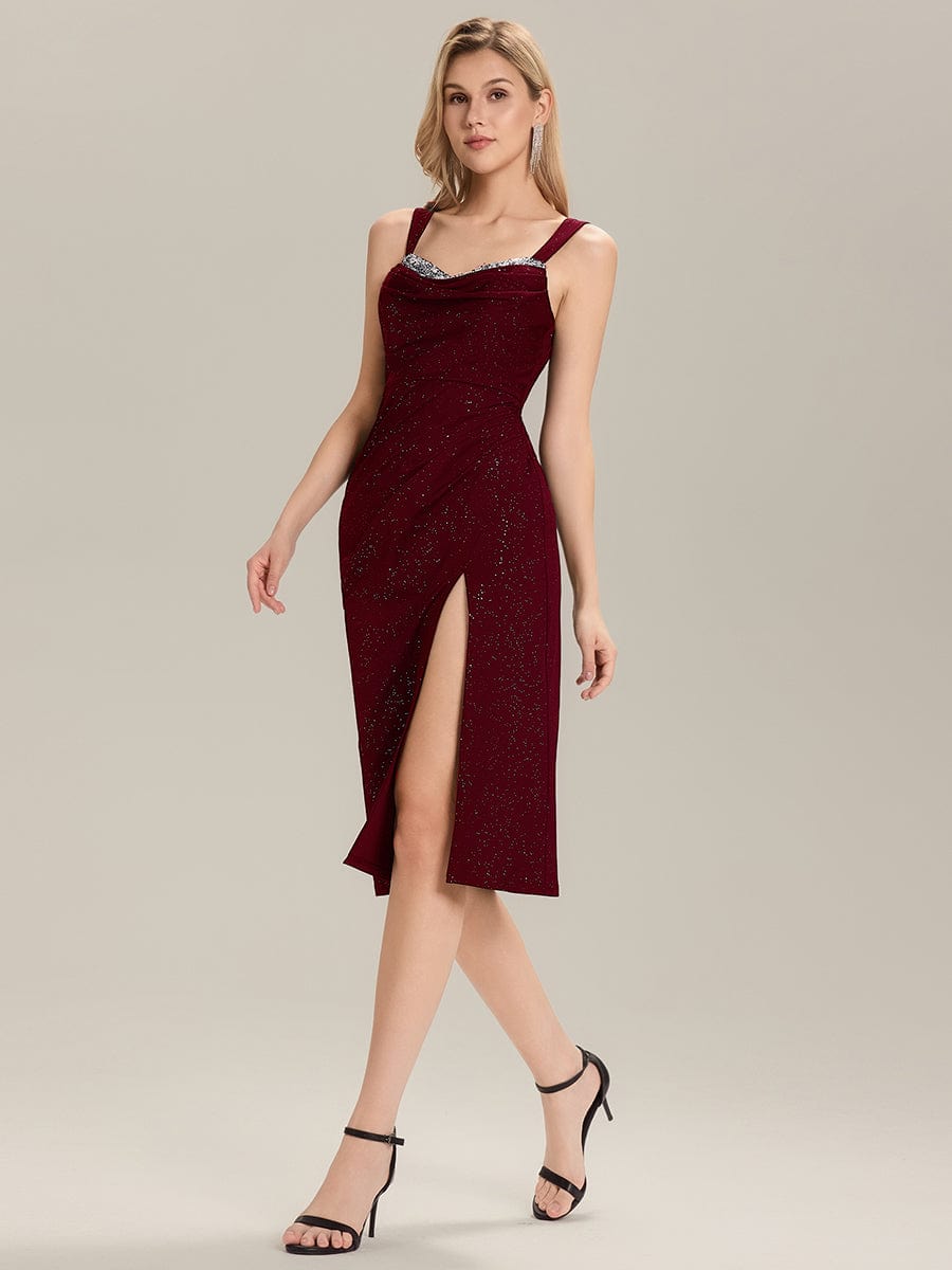 Tie-Front Knit Sleeveless Wedding Guest Dress #color_Burgundy