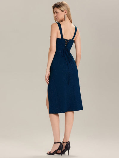 Tie-Front Knit Sleeveless Wedding Guest Dress #color_Navy Blue