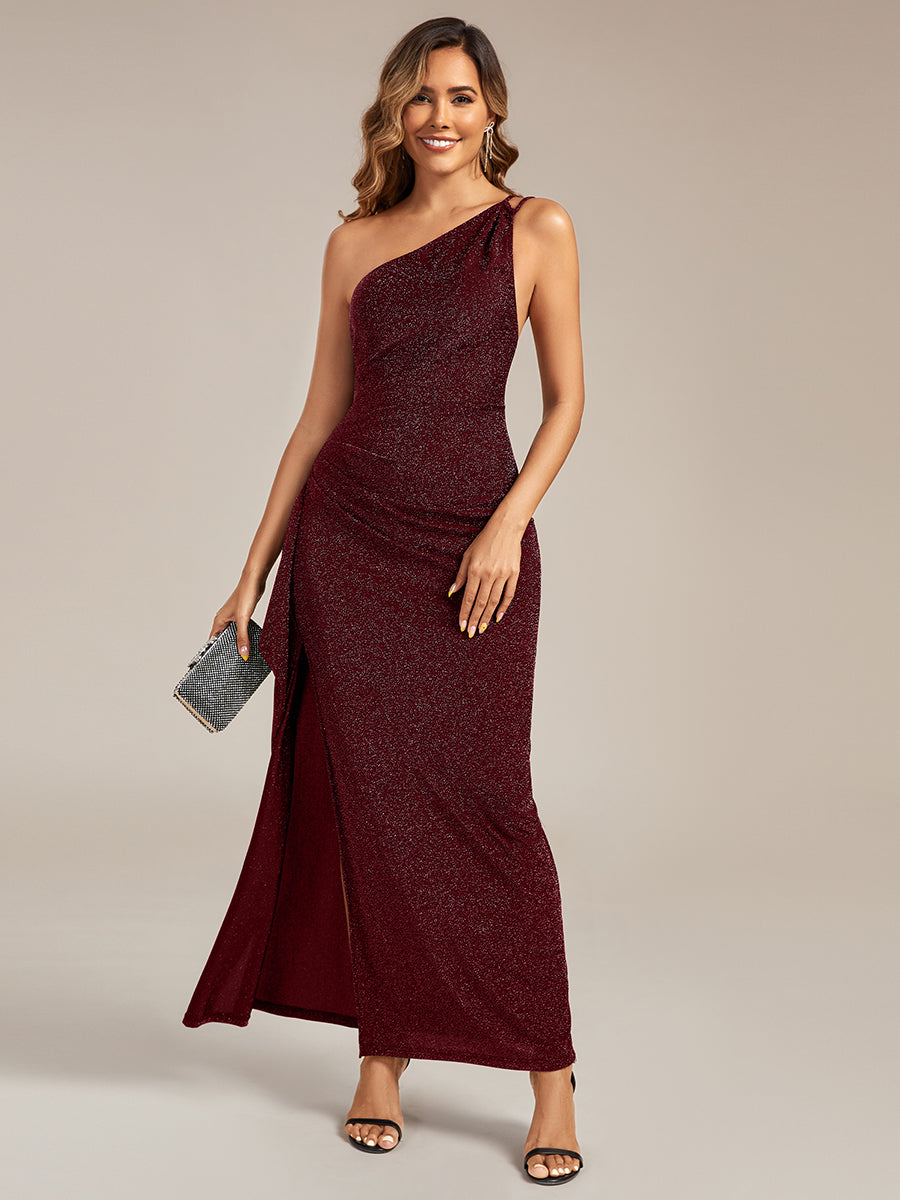 Knit Sleeveless Asymmetrical Hem Wedding Guest Dress #color_Burgundy