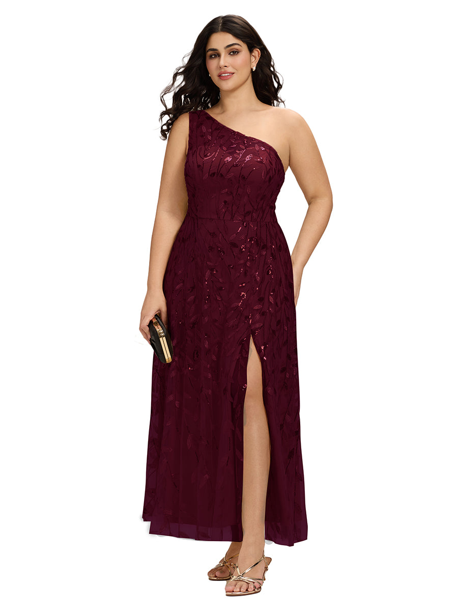 Flowing Ribbons Sequin Sleeveless Wedding Guest Dress #color_Burgundy
