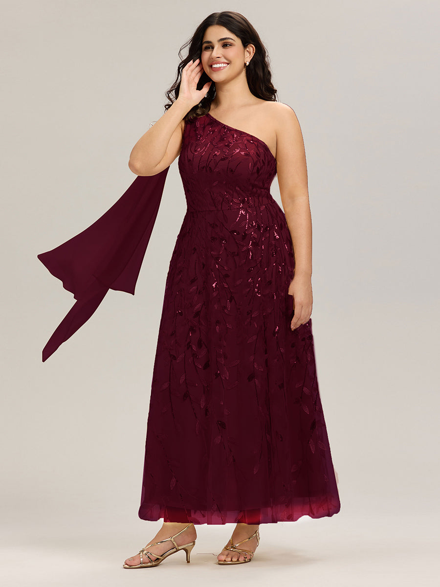 Flowing Ribbons Sequin Sleeveless Wedding Guest Dress #color_Burgundy