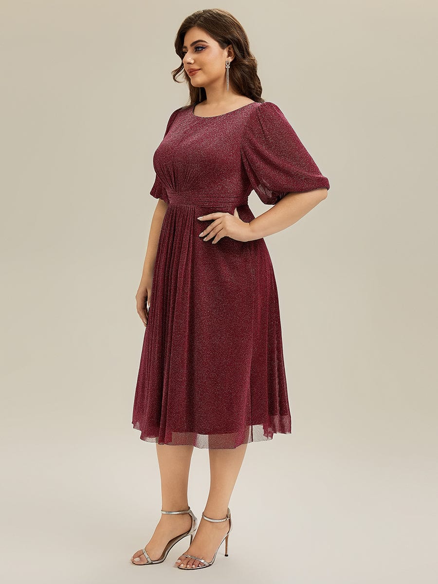 Knit Lantern Sleeve A-Line Wedding Guest Dress #color_Burgundy