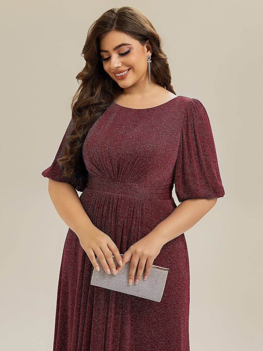 Knit Lantern Sleeve A-Line Wedding Guest Dress #color_Burgundy