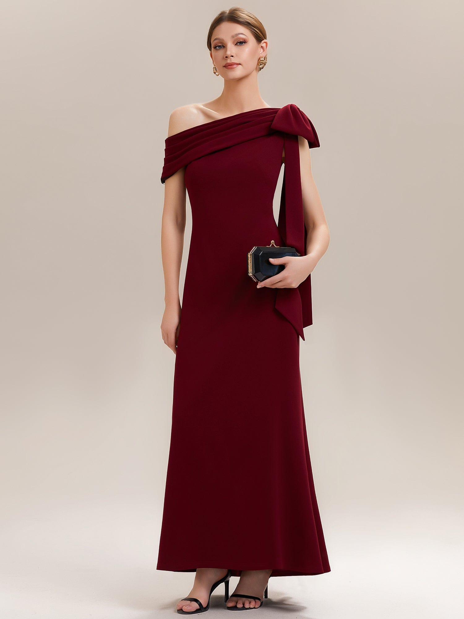 Bow Knit Sleeveless Dress #color_Dark Red