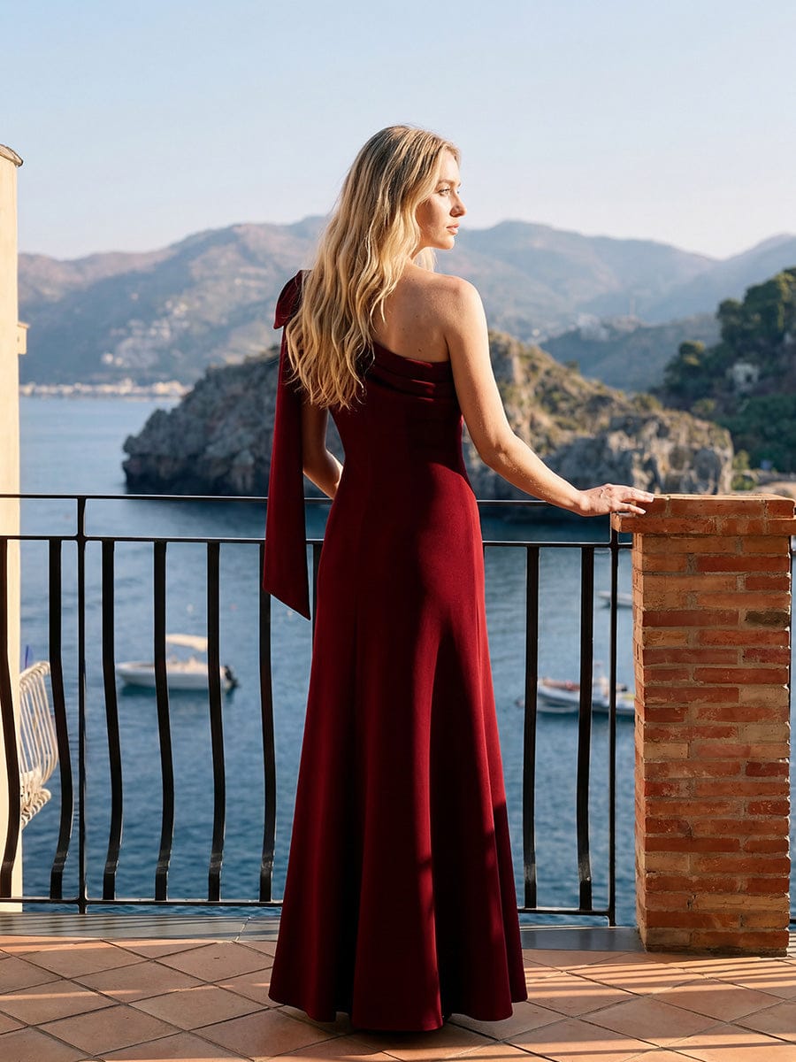 Bow Knit Sleeveless Dress #color_Dark Red