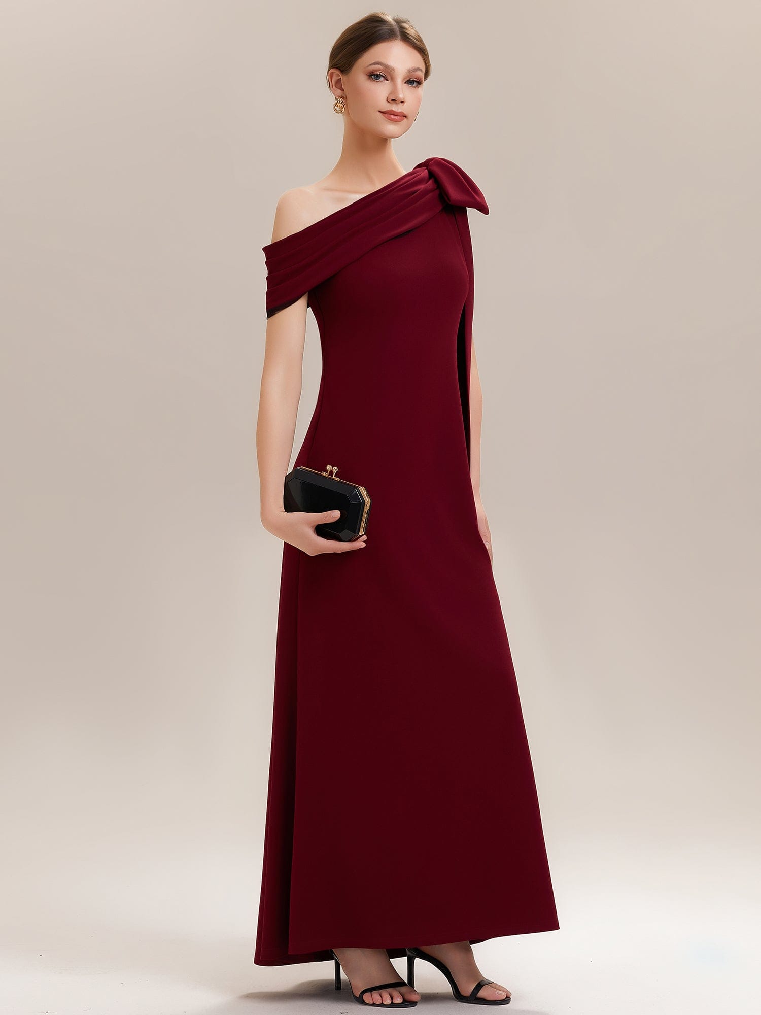 Bow Knit Sleeveless Dress #color_Dark Red