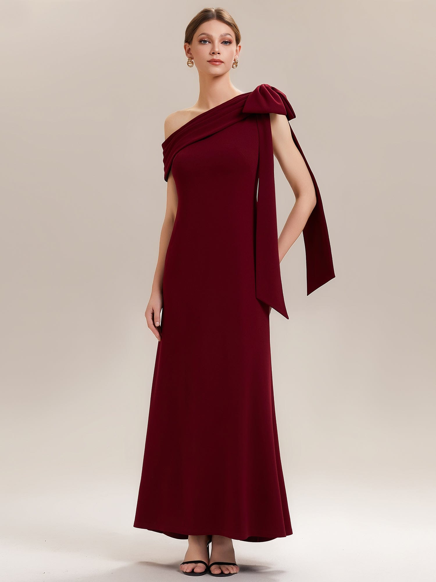 Bow Knit Sleeveless Dress #color_Dark Red