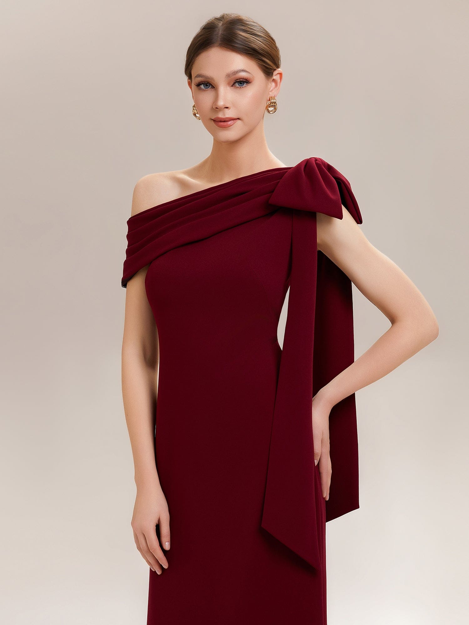Bow Knit Sleeveless Dress #color_Dark Red