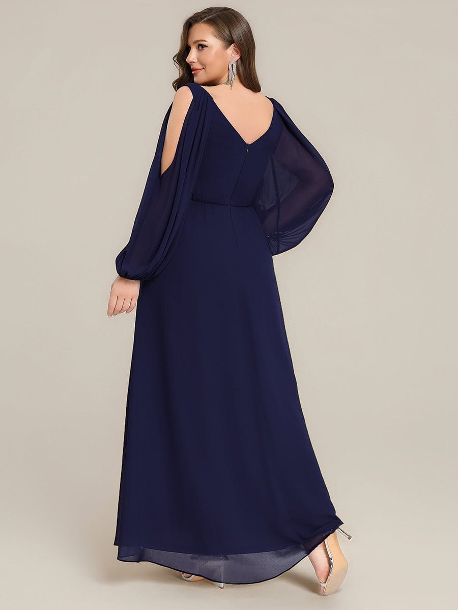 Rhinestone Embellished Chiffon Lantern Sleeve Dress #color_Navy Blue
