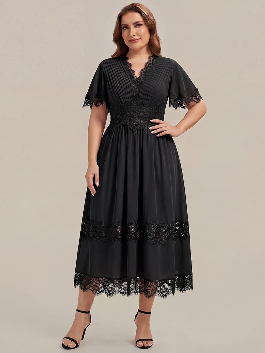Cut-Out Detail Chiffon Ruffle Sleeve Dress #color_Black