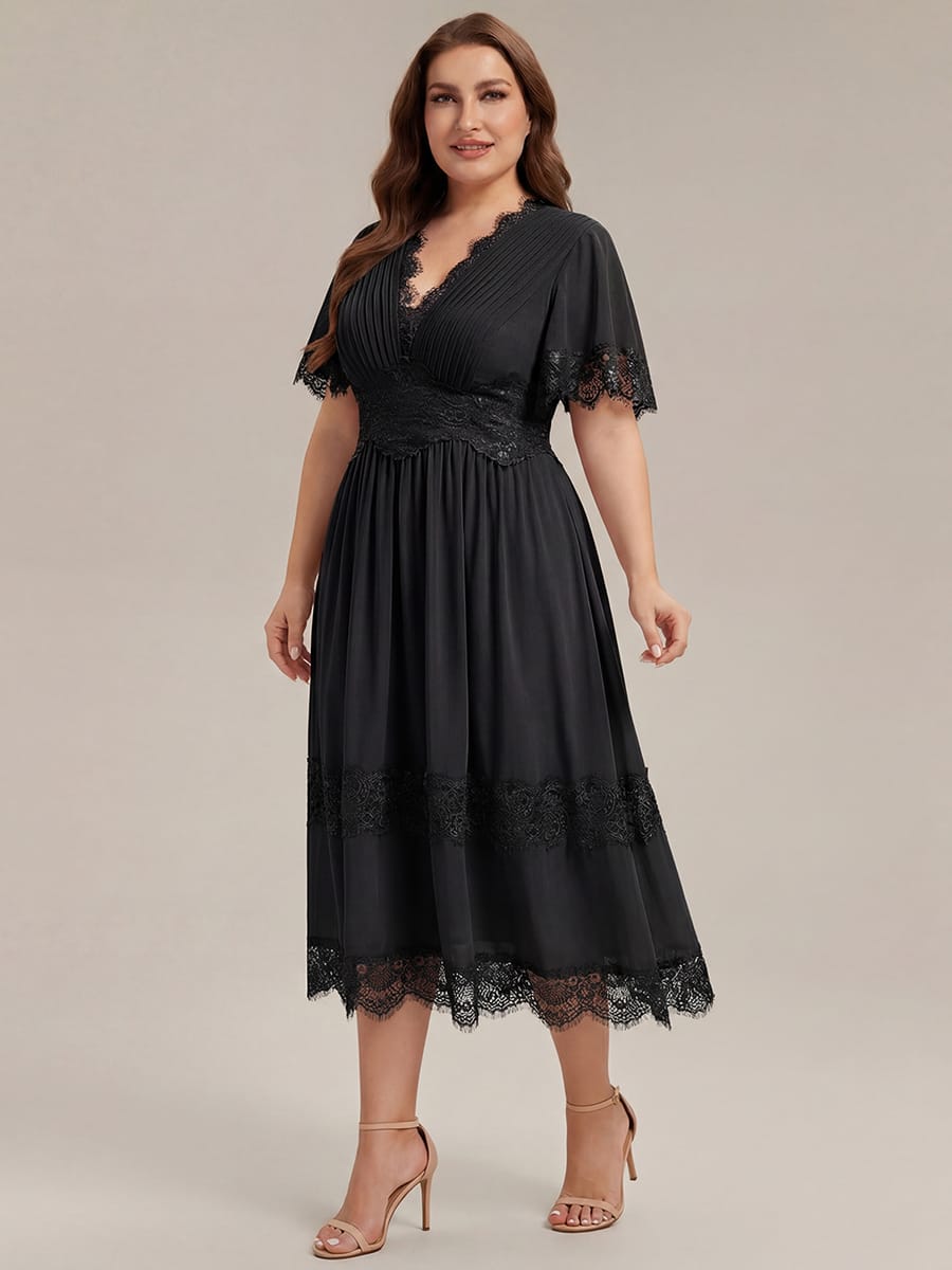 Cut-Out Detail Chiffon Ruffle Sleeve Dress #color_Black