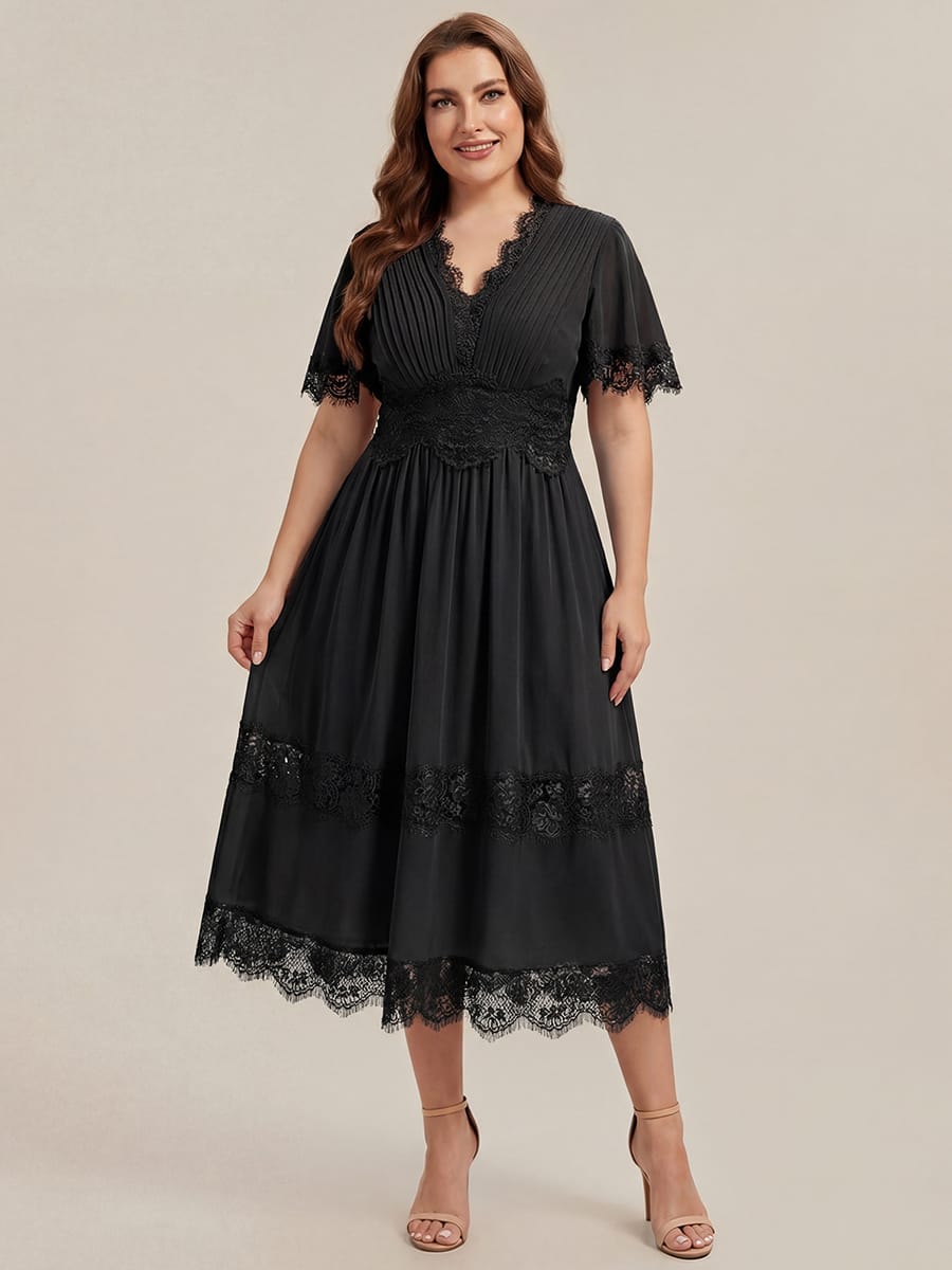 Cut-Out Detail Chiffon Ruffle Sleeve Dress #color_Black