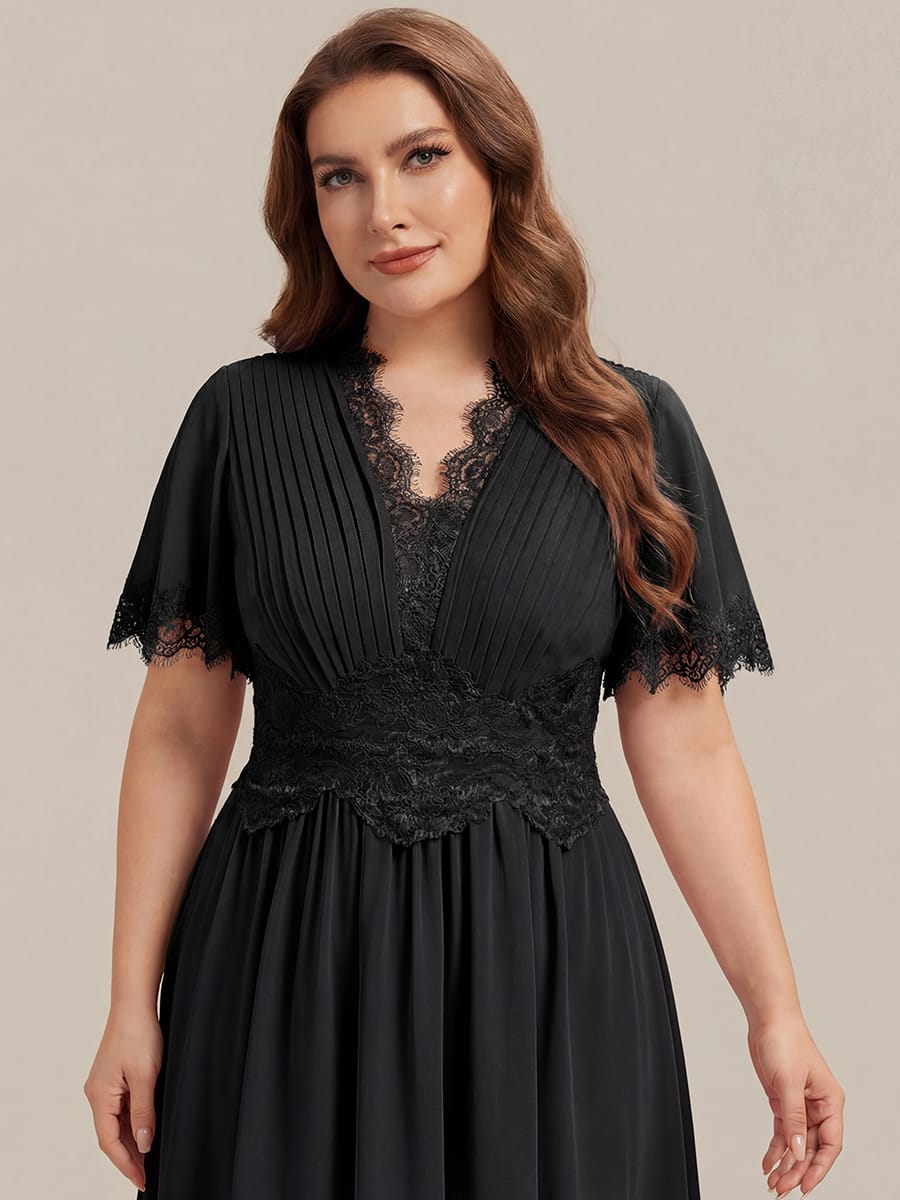 Cut-Out Detail Chiffon Ruffle Sleeve Dress #color_Black