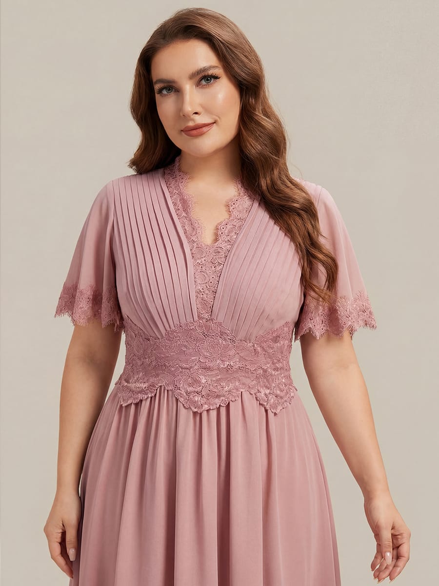 Cut-Out Detail Chiffon Ruffle Sleeve Dress #color_Dusty Rose