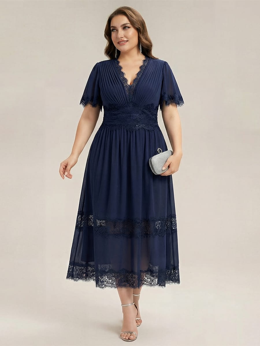 Cut-Out Detail Chiffon Ruffle Sleeve Dress #color_Navy Blue