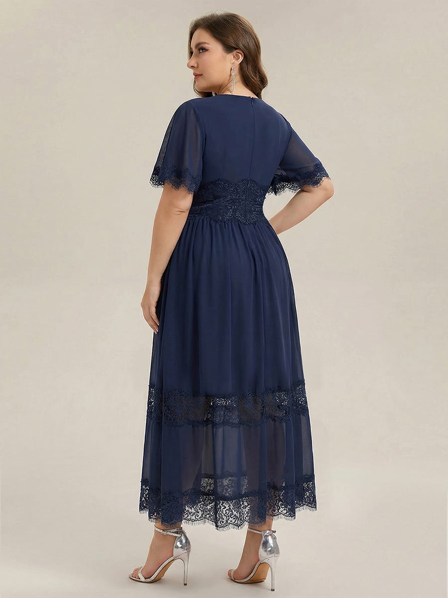 Cut-Out Detail Chiffon Ruffle Sleeve Dress #color_Navy Blue