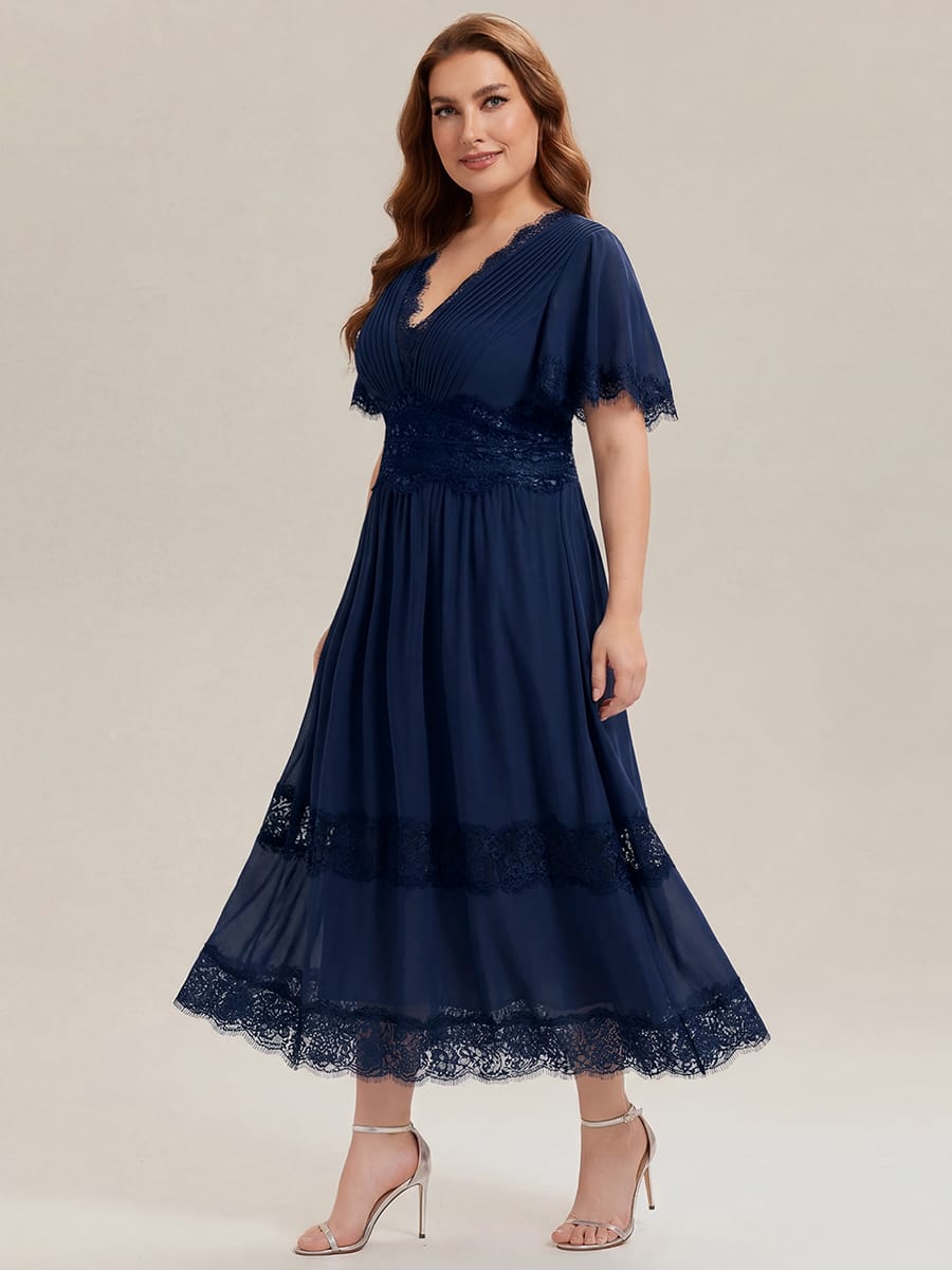 Cut-Out Detail Chiffon Ruffle Sleeve Dress #color_Navy Blue