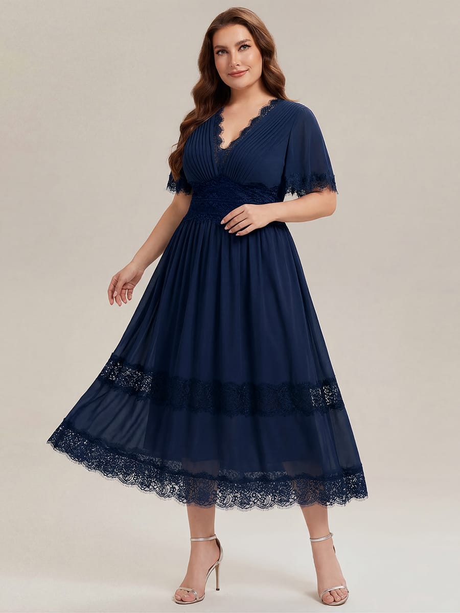Cut-Out Detail Chiffon Ruffle Sleeve Dress #color_Navy Blue