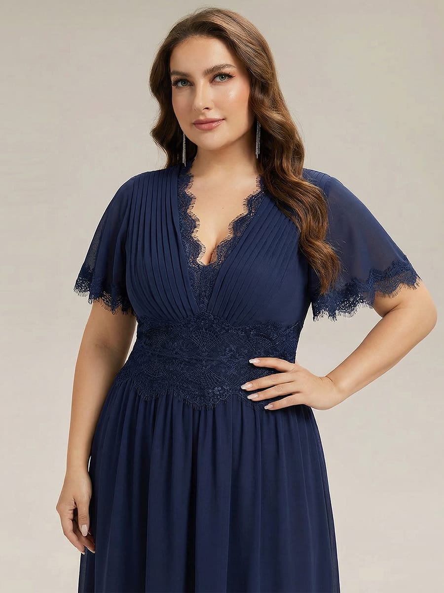 Cut-Out Detail Chiffon Ruffle Sleeve Dress #color_Navy Blue