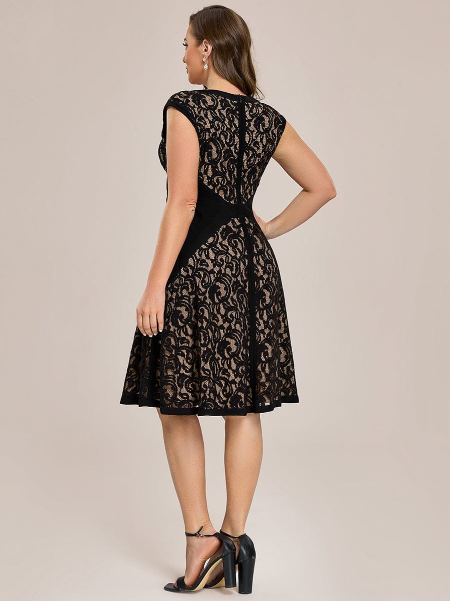 See-through Lace Cap Sleeve Dress #color_Black