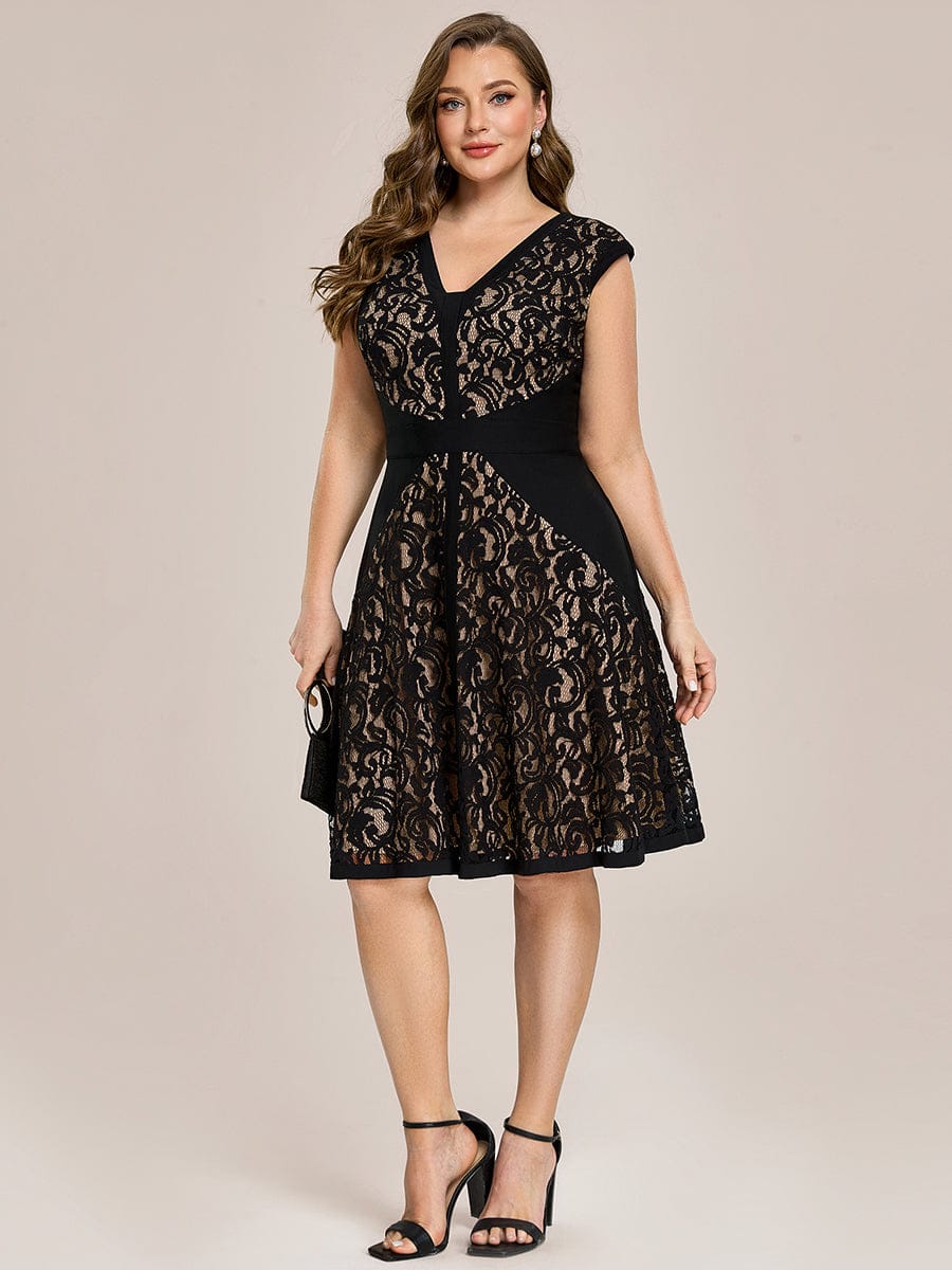 See-through Lace Cap Sleeve Dress #color_Black
