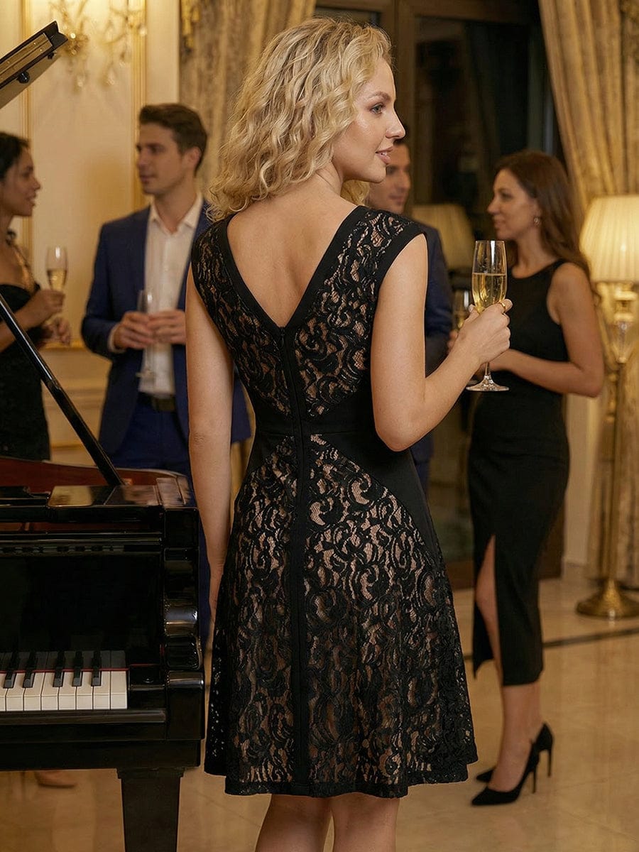 See-through Lace Cap Sleeve Dress #color_Black