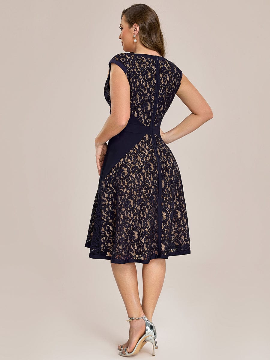 See-through Lace Cap Sleeve Dress #color_Navy Blue