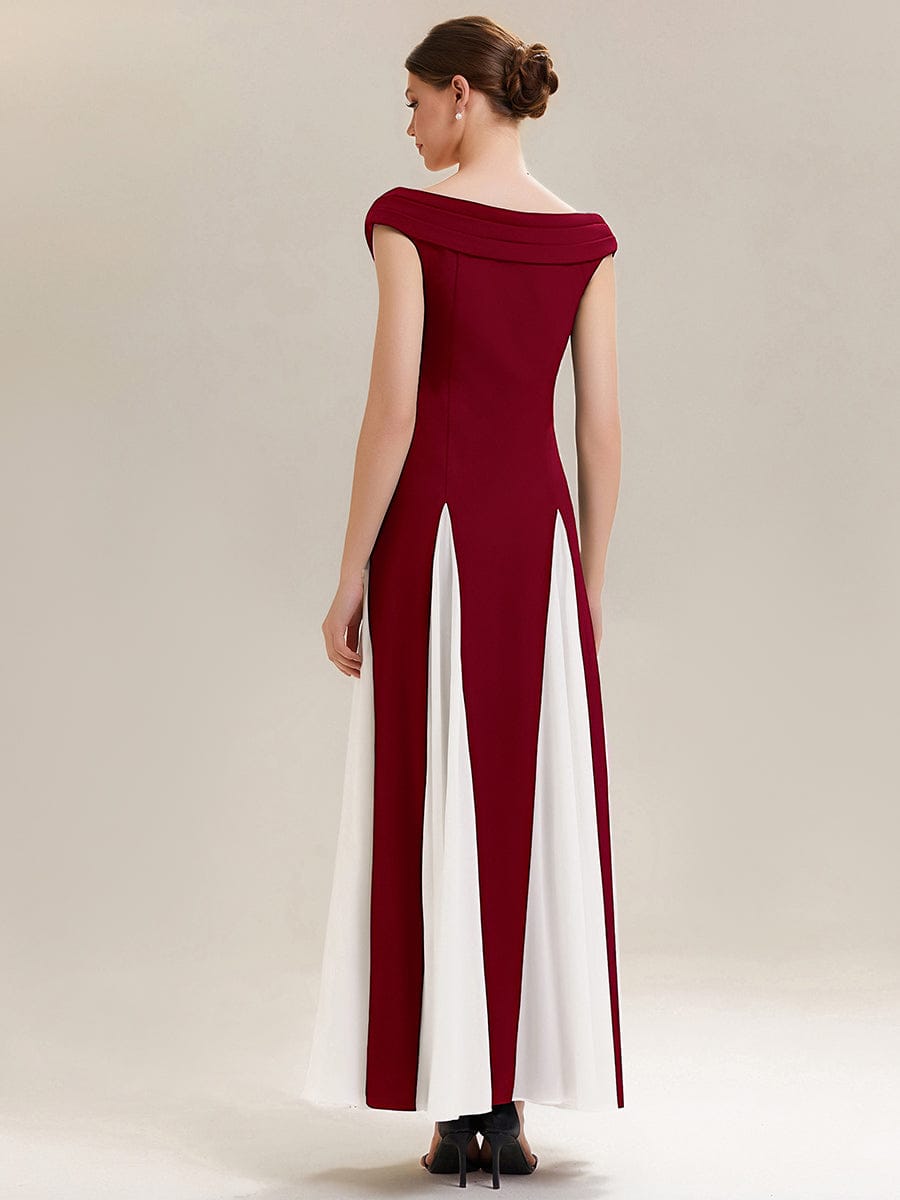 Patchwork Knit Cap Sleeve Dress #color_Dark Red