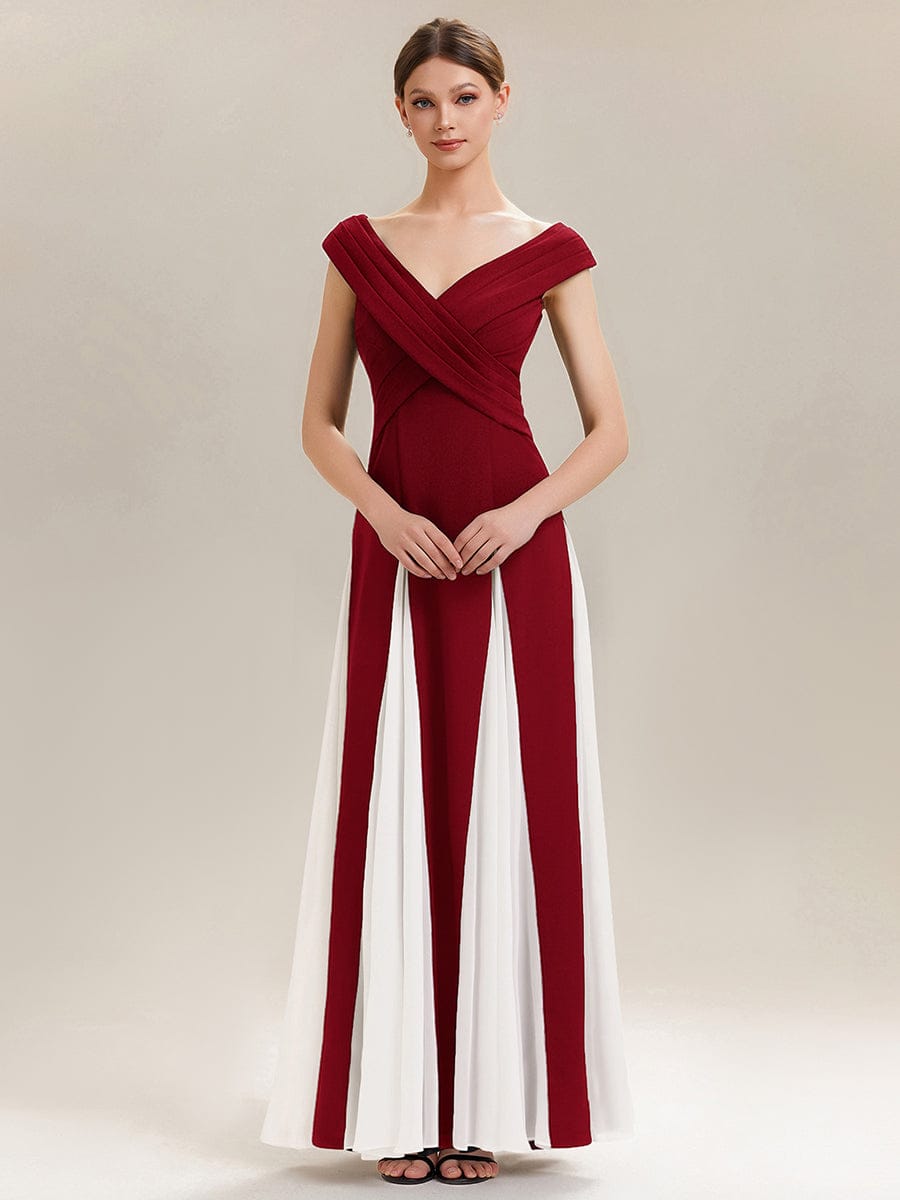 Patchwork Knit Cap Sleeve Dress #color_Dark Red