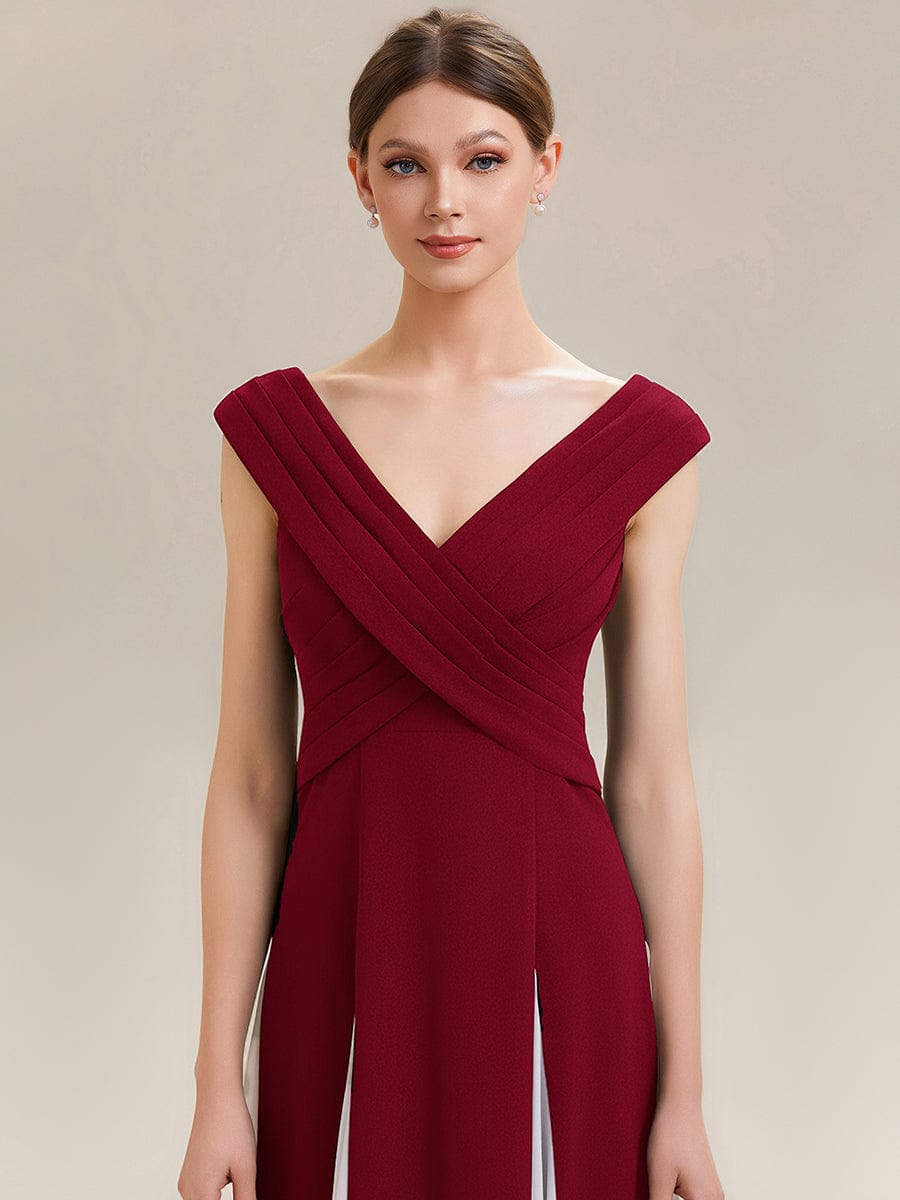 Patchwork Knit Cap Sleeve Dress #color_Dark Red