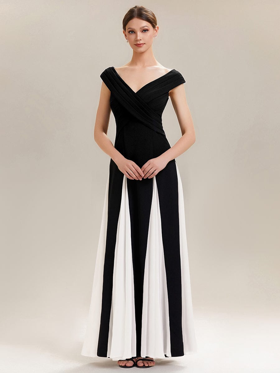 Patchwork Knit Cap Sleeve Dress #color_Ivory-Black