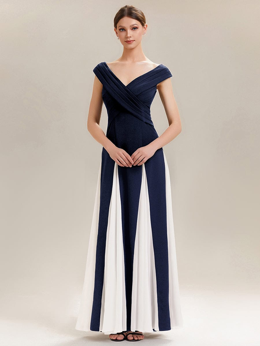 Patchwork Knit Cap Sleeve Dress #color_Navy Blue