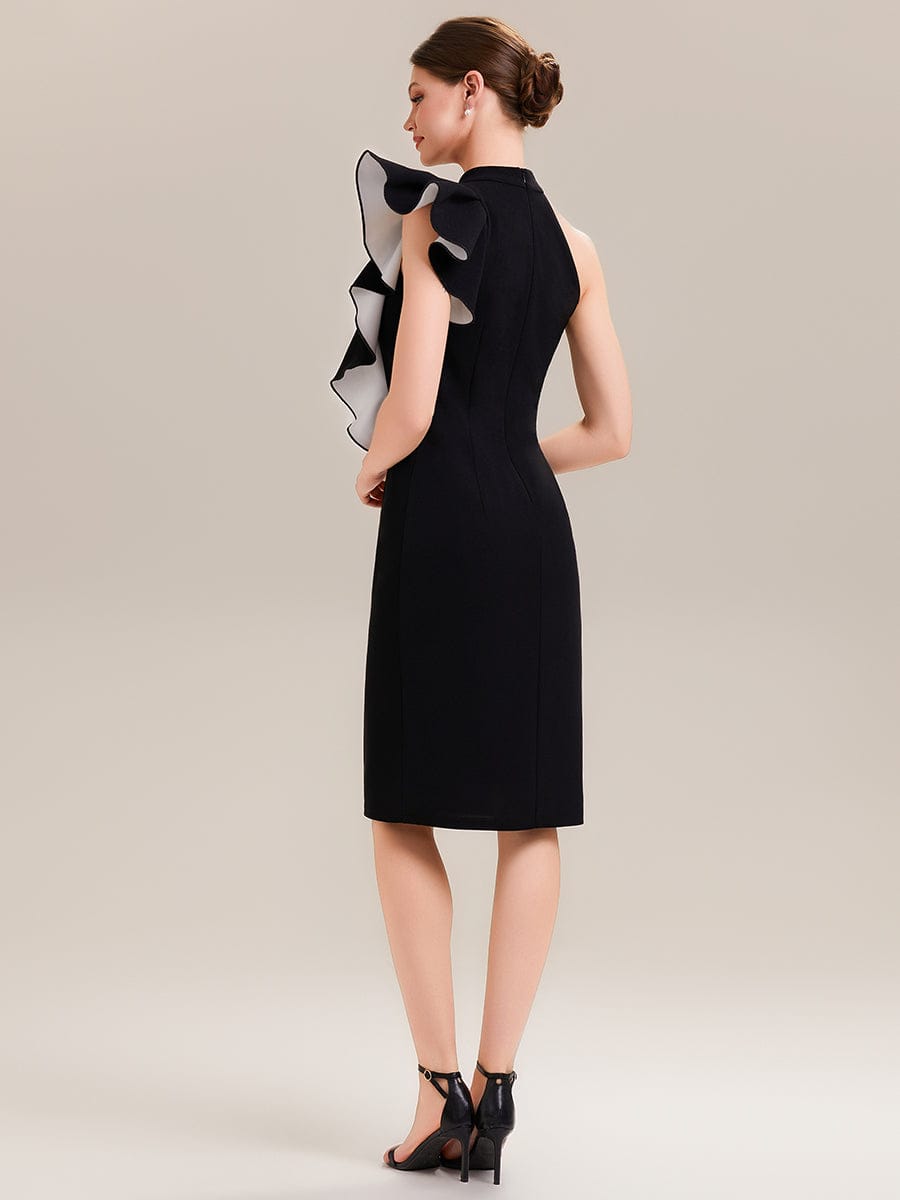 Ruffled Knit Sleeveless Dress #color_Ivory-Black