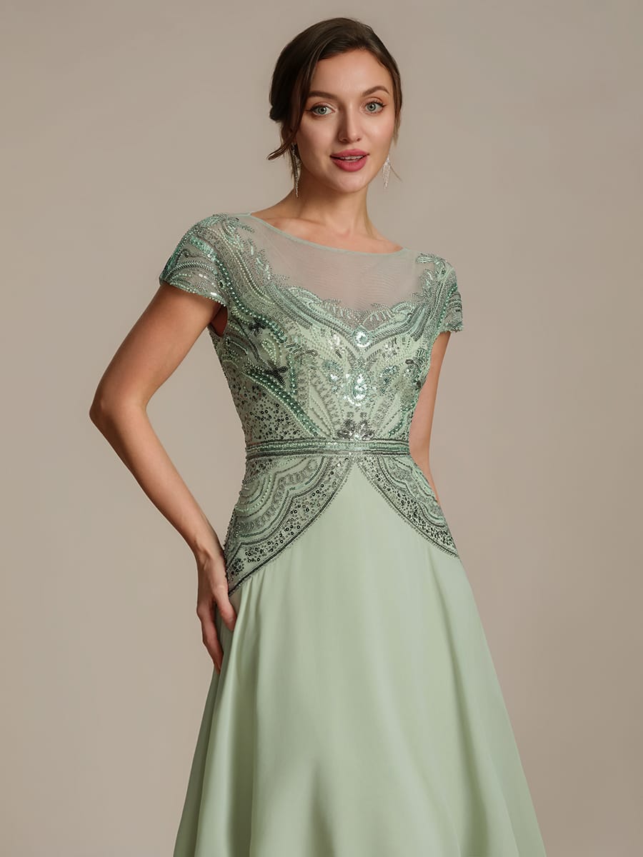 Sequin Sheath Round Neck Dress #color_Mint Green