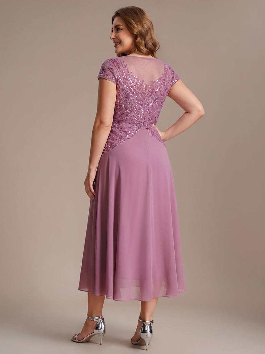 Sequin Sheath Round Neck Dress #color_Purple Orchid